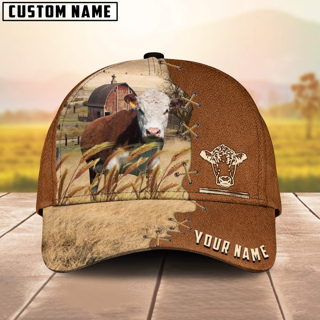 Hereford Custom Name Brown Leather Pattern Cap