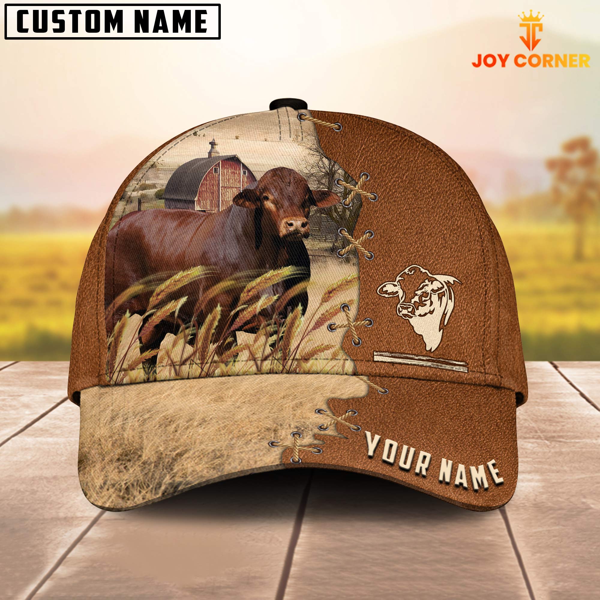 Beefmaster Custom Name Brown Leather Pattern Cap