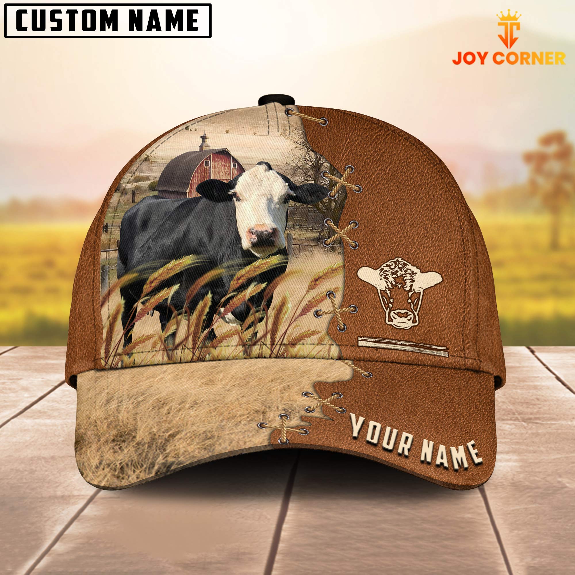 Black Baldy Custom Name Brown Leather Pattern Cap