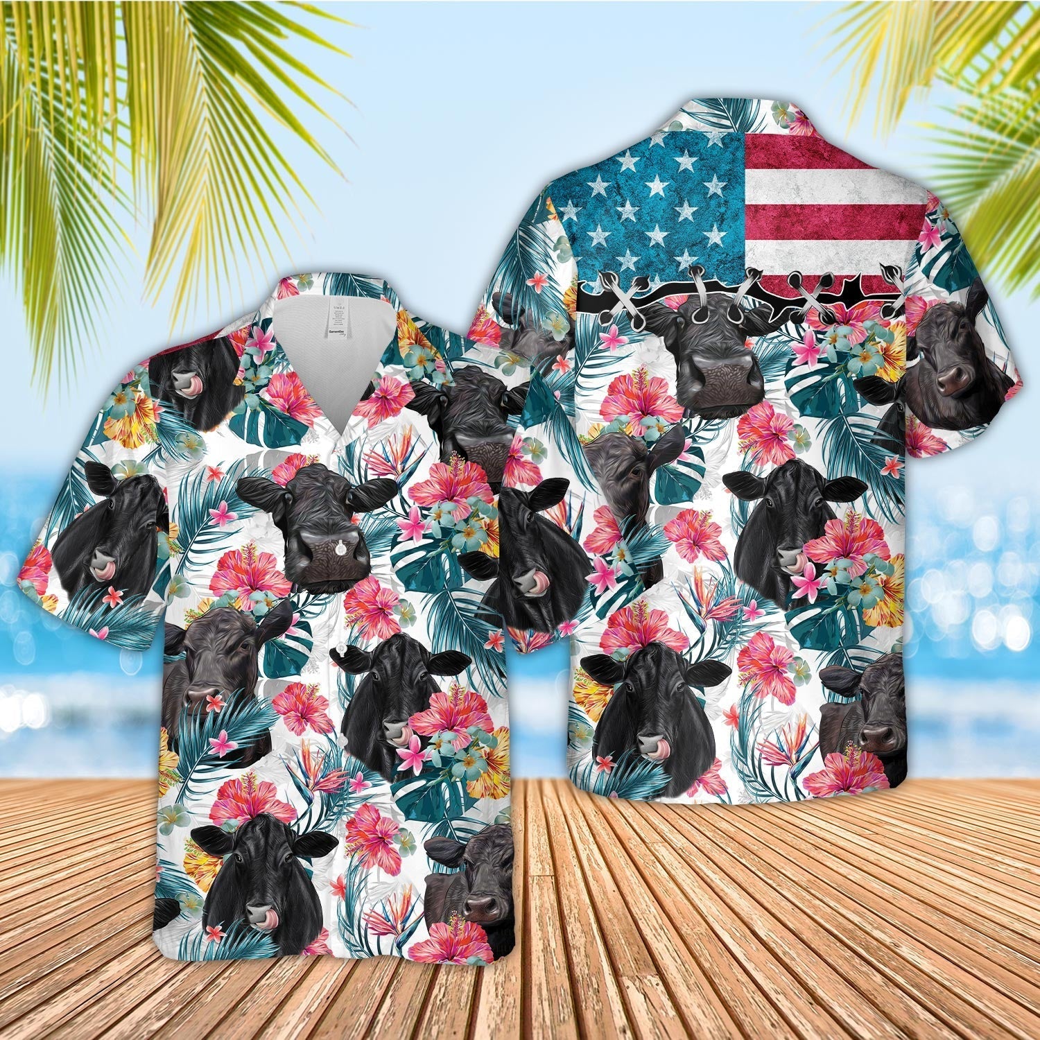 Unique Black Angus Happiness Floral 3D Hawaiian Shirt