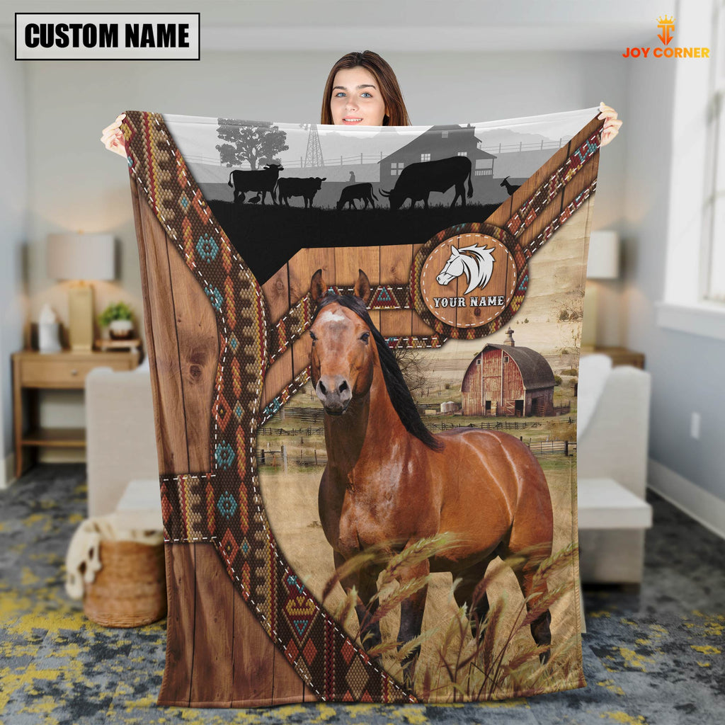 Horse Custom Name Brocade Pattern Blanket