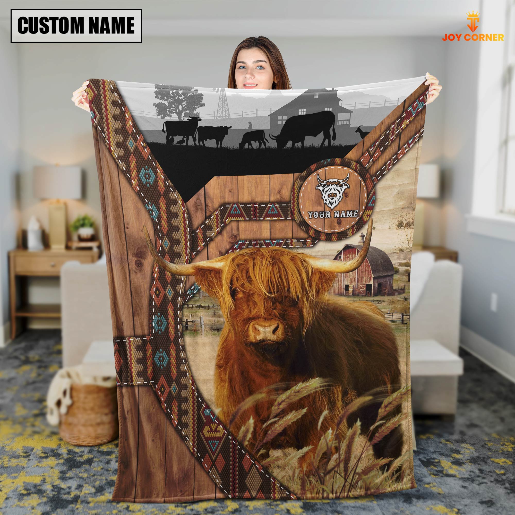 Highland Custom Name Brocade Pattern Blanket