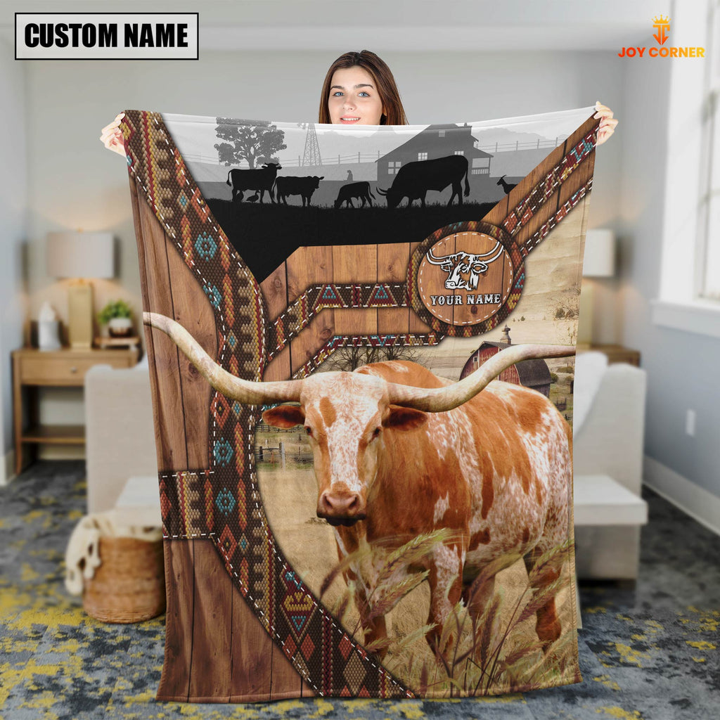 Texas Longhorn Custom Name Brocade Pattern Blanket