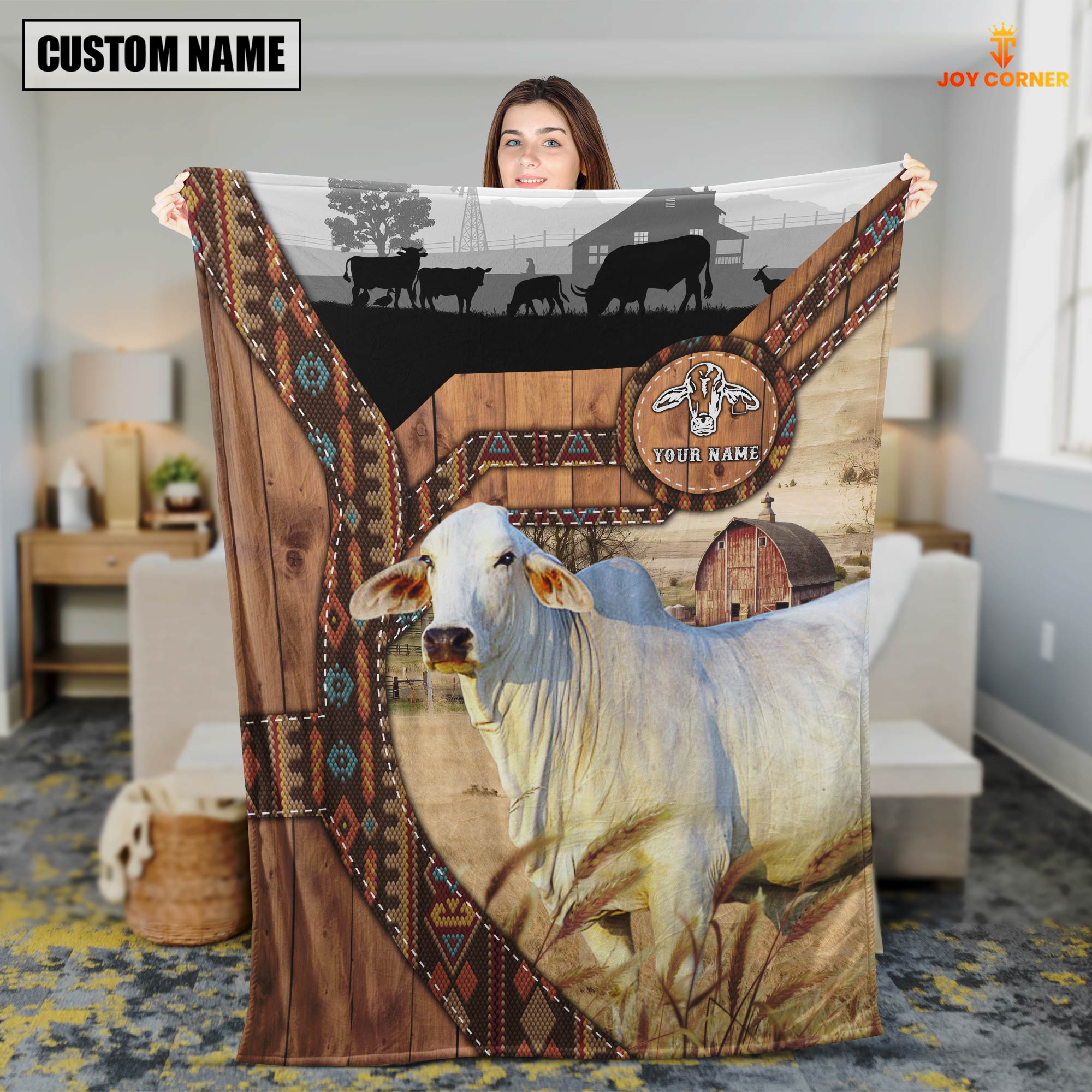 Brahman Custom Name Brocade Pattern Blanket