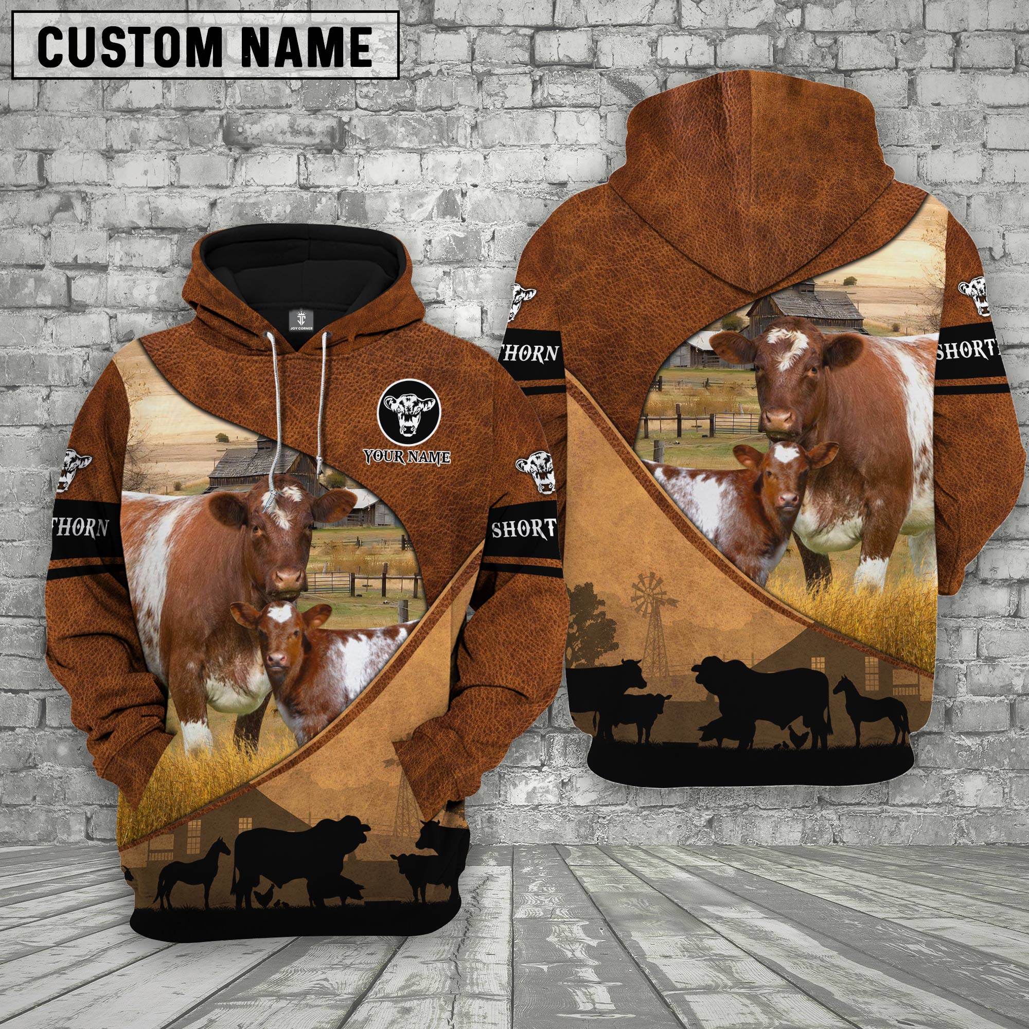 Shorthorn Farming Dark Brown Personalized 3D Hoodie