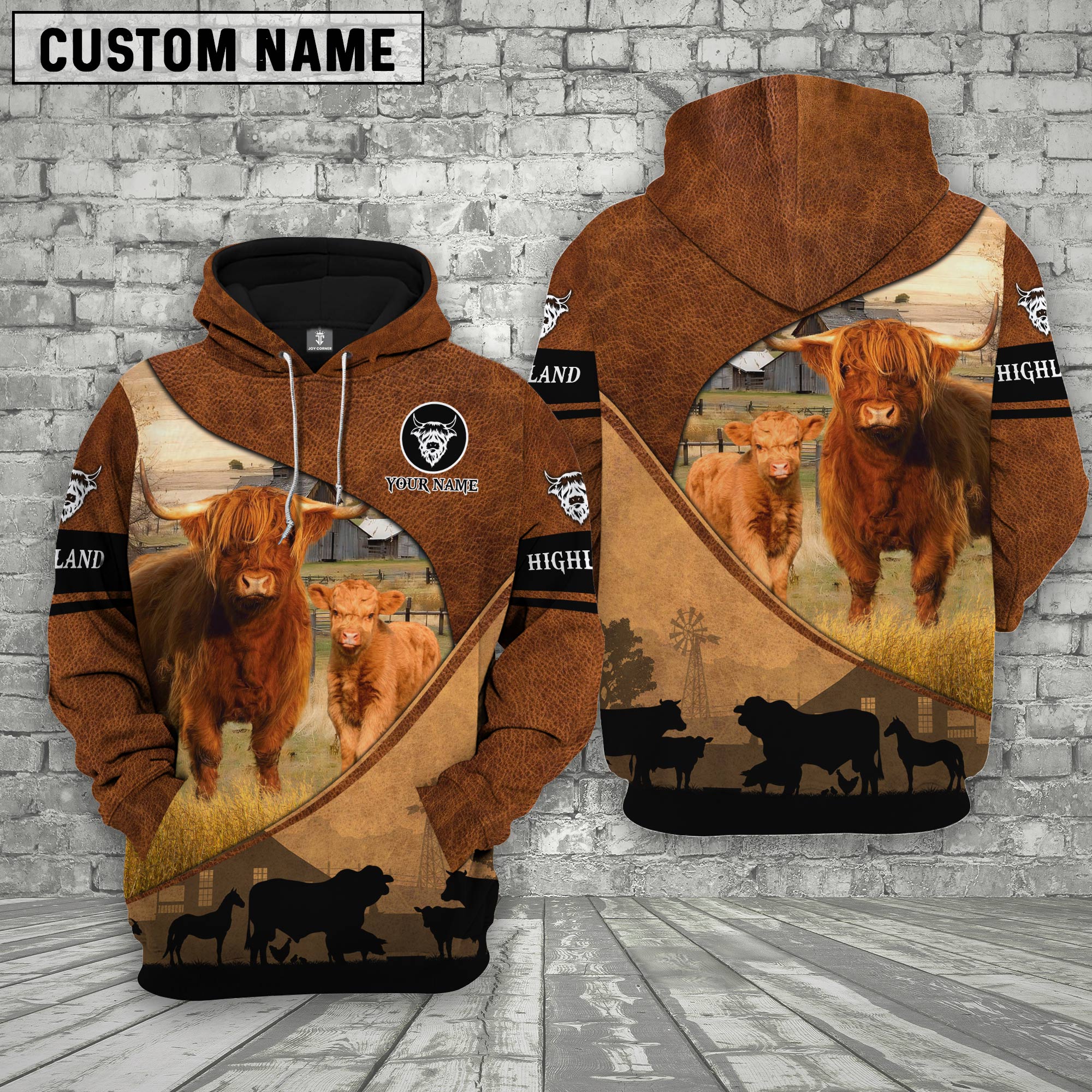 Highland Farming Dark Brown Personalized 3D Hoodie