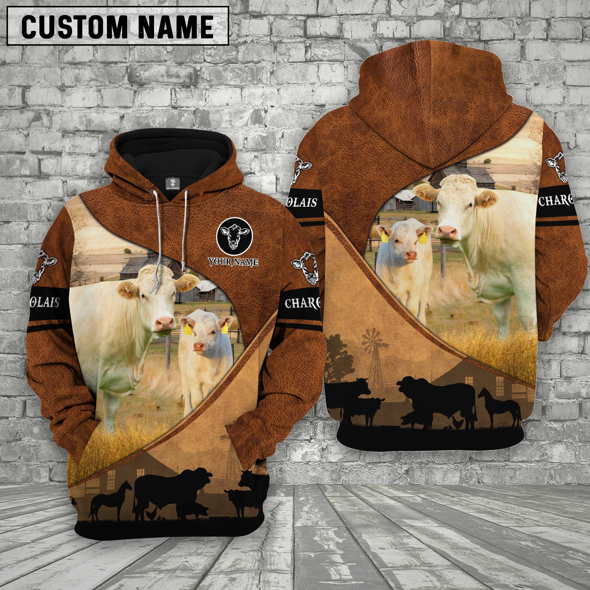 Charolais Farming Dark Brown Personalized 3D Hoodie