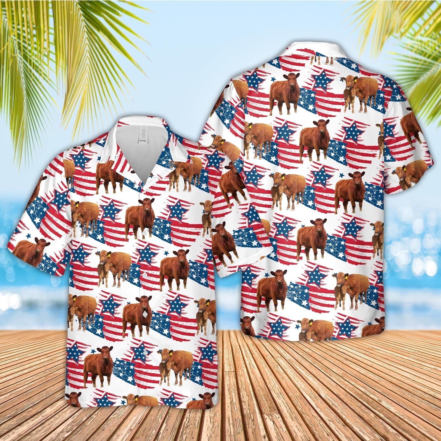 Unique Red Angus Happy Flag 3D Hawaiian Shirt
