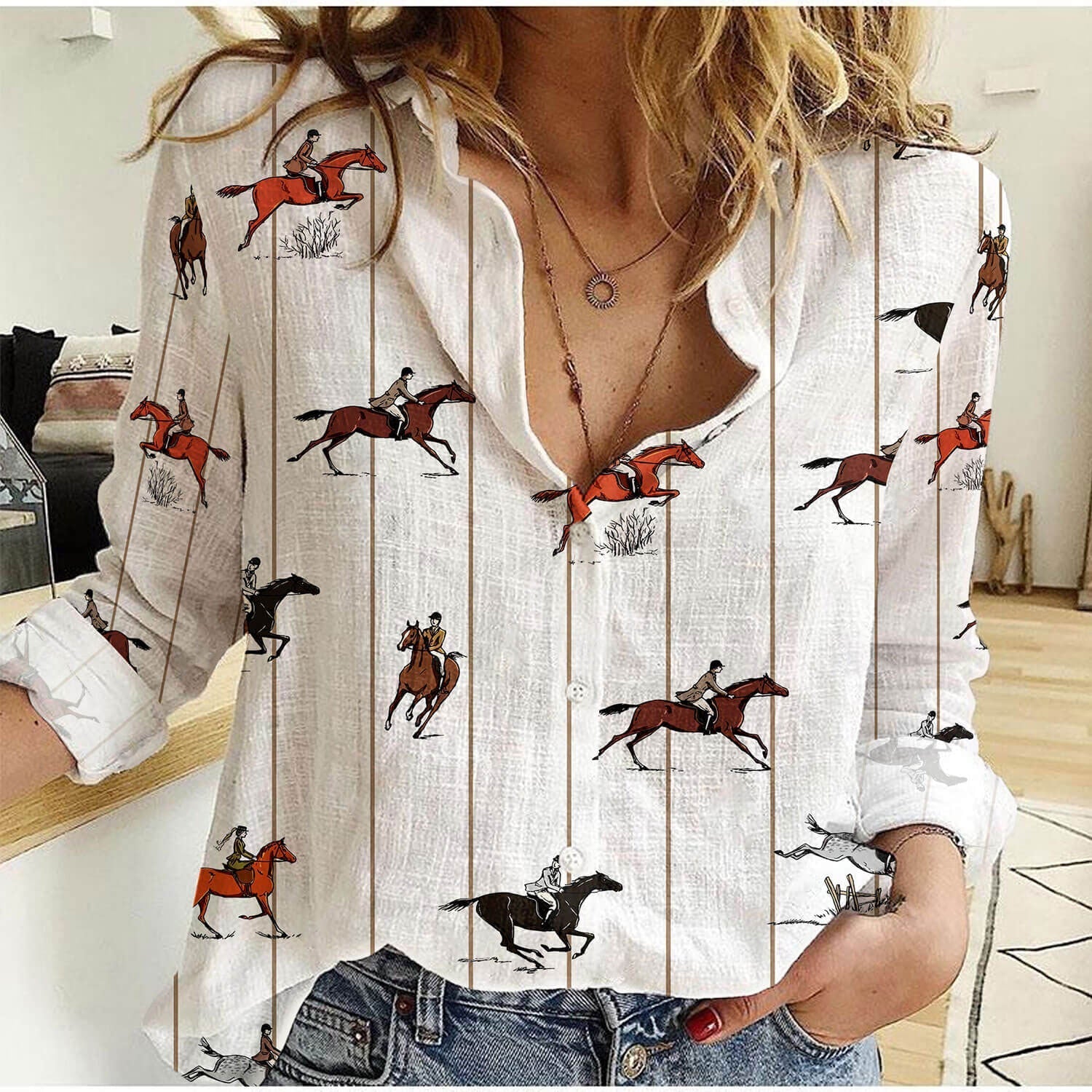 Unique striped pattern Horse racing Casual Shirt