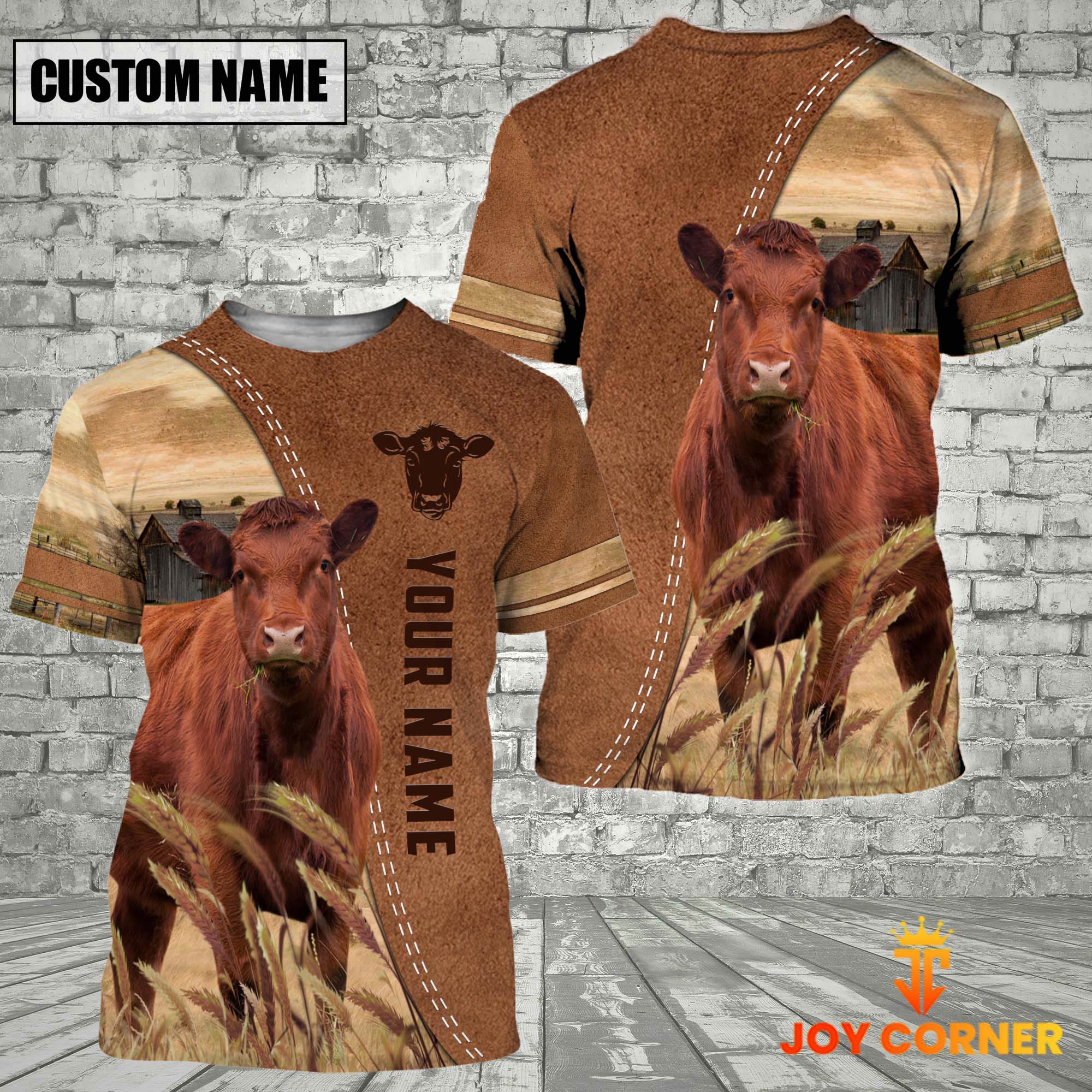 Personalized Name Red Angus Brown 3D Shirt