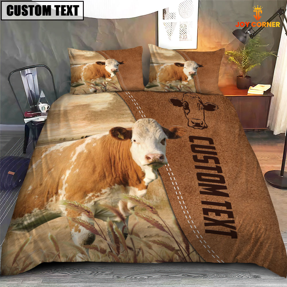 Custom Name Fleckvieh Cattle Brown Bedding Set