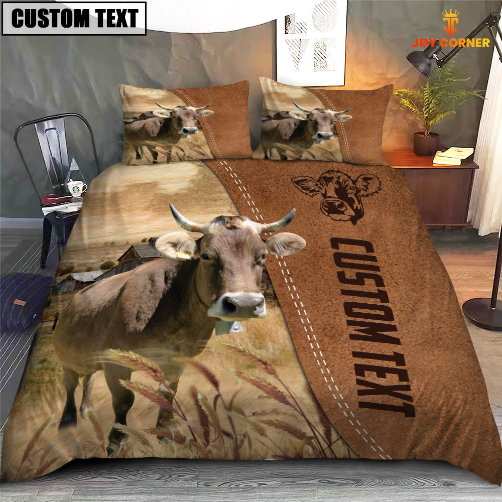 Custom Name Brown Swiss Cattle Brown Bedding Set