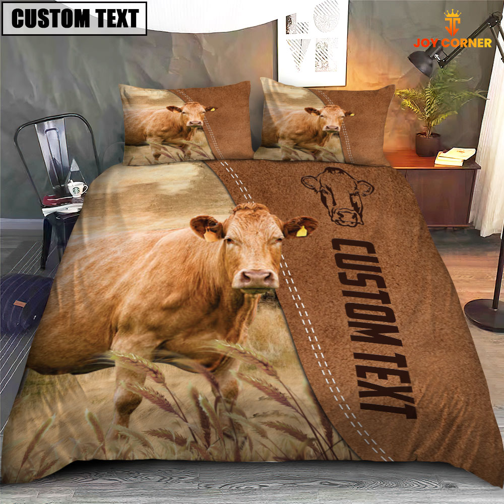 Custom Name Limousin Cattle Brown Bedding Set