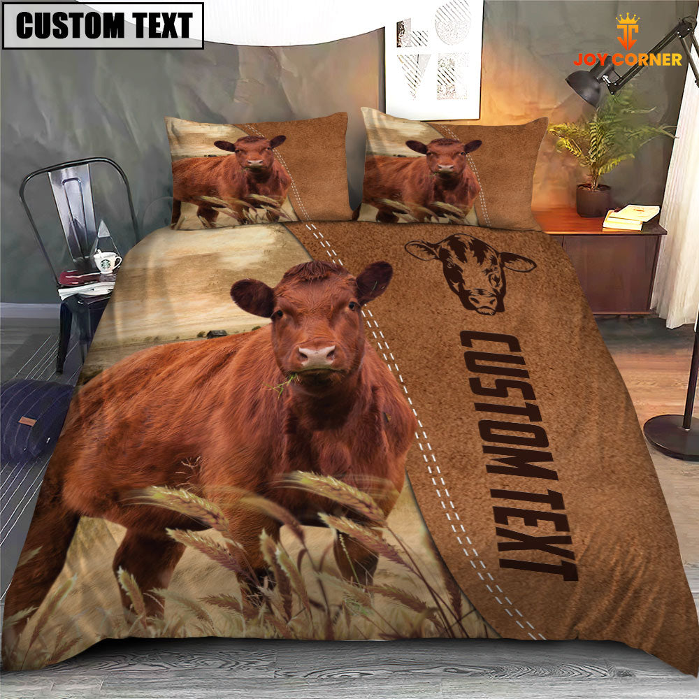 Custom Name Red Angus Cattle Brown Bedding Set