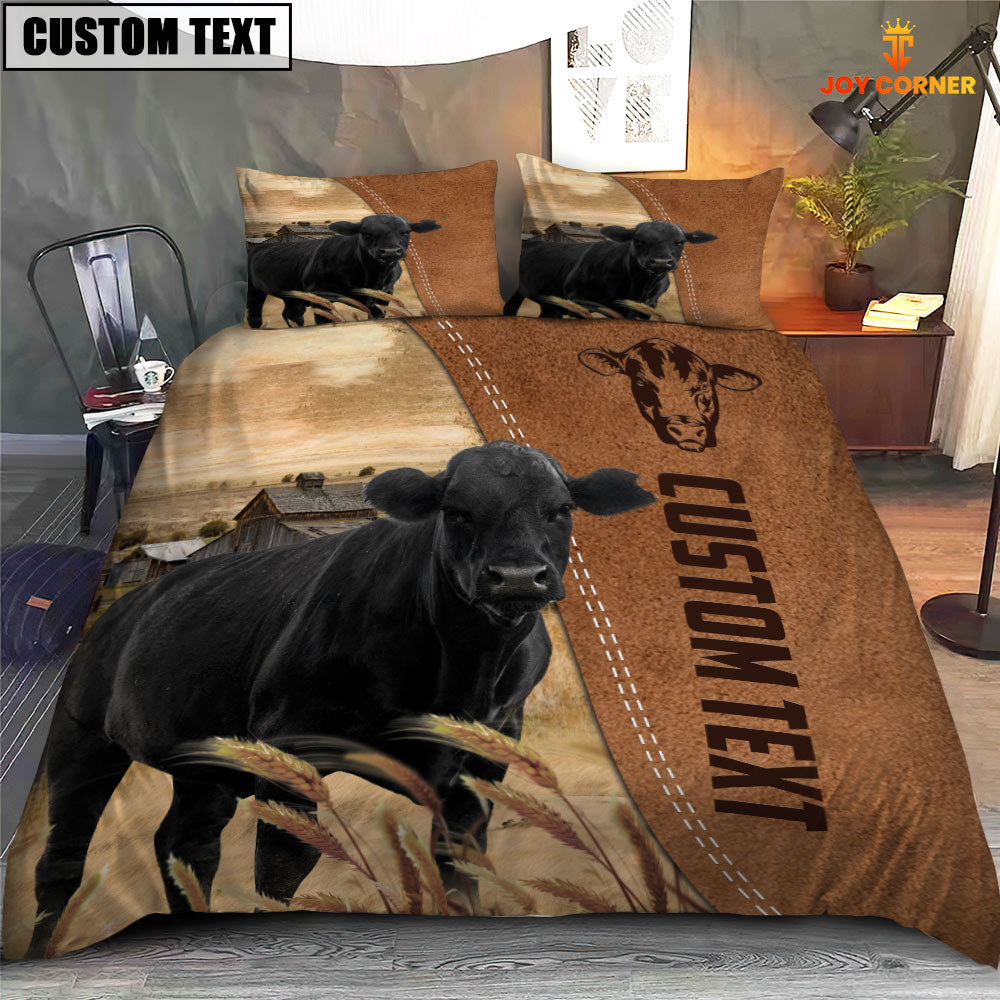 Custom Name Black Angus Cattle Brown Bedding Set