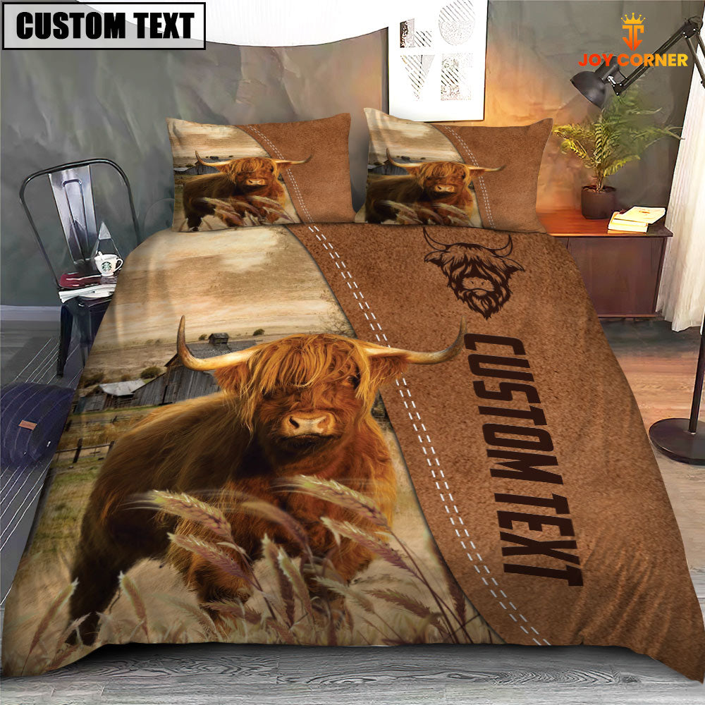 Custom Name Highland Cattle Brown Bedding Set