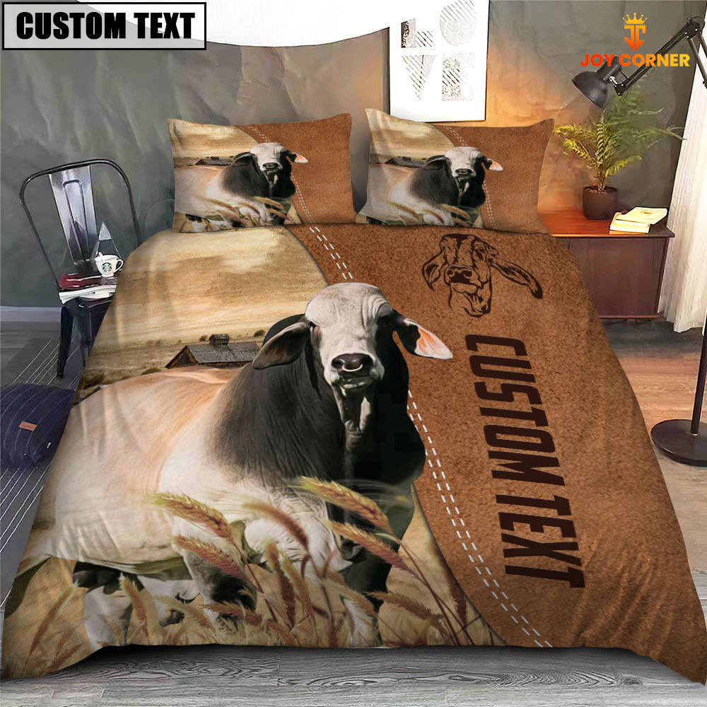 Custom Name Brahman Cattle Brown Bedding Set
