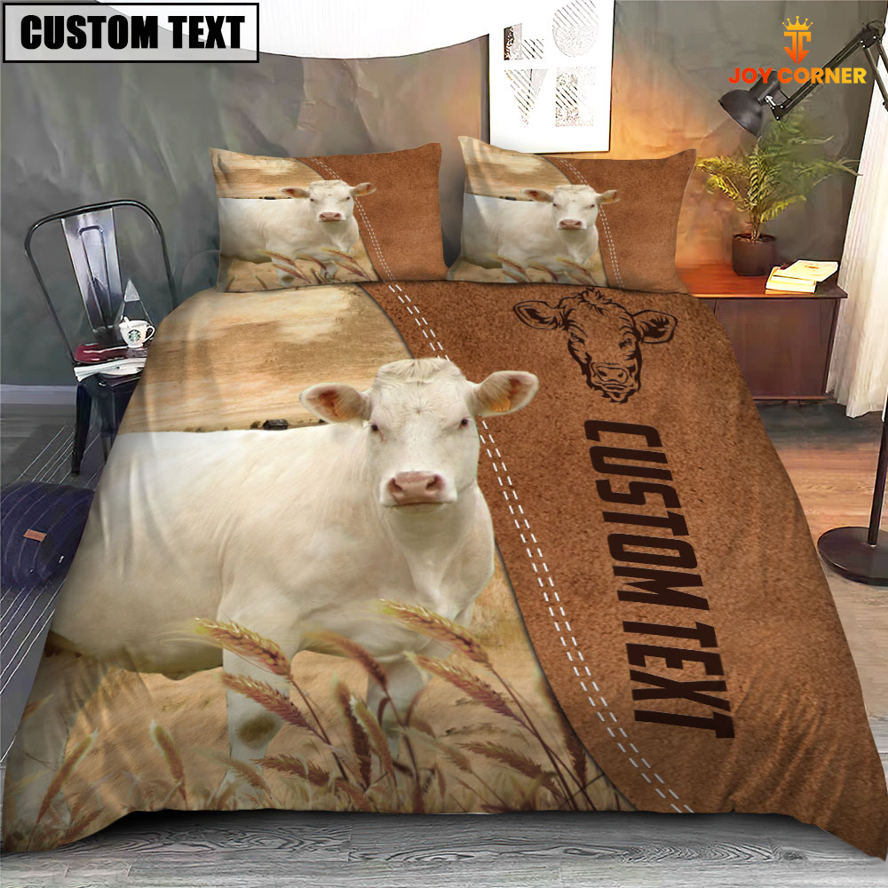 Custom Name Charolais Cattle Brown Bedding Set