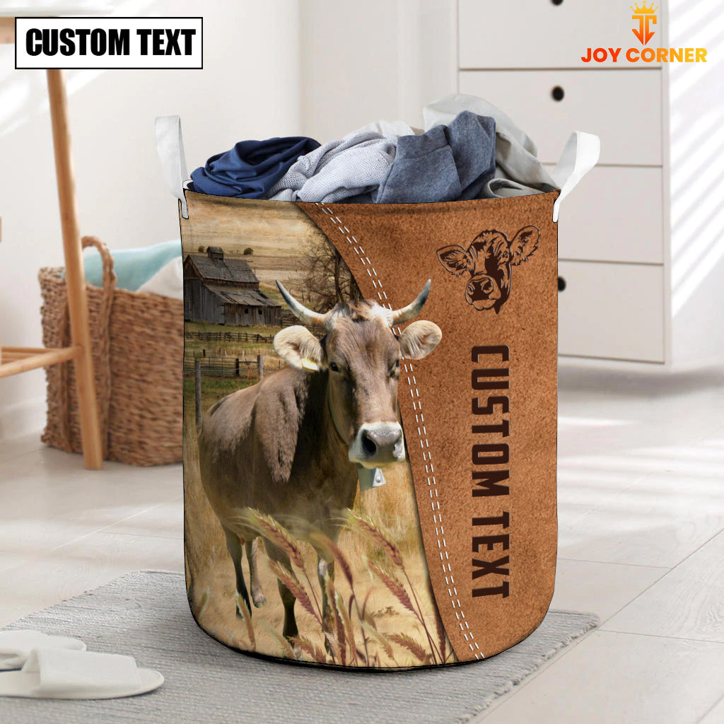 Brown Swiss Brown Farm Custom Name Laundry Basket