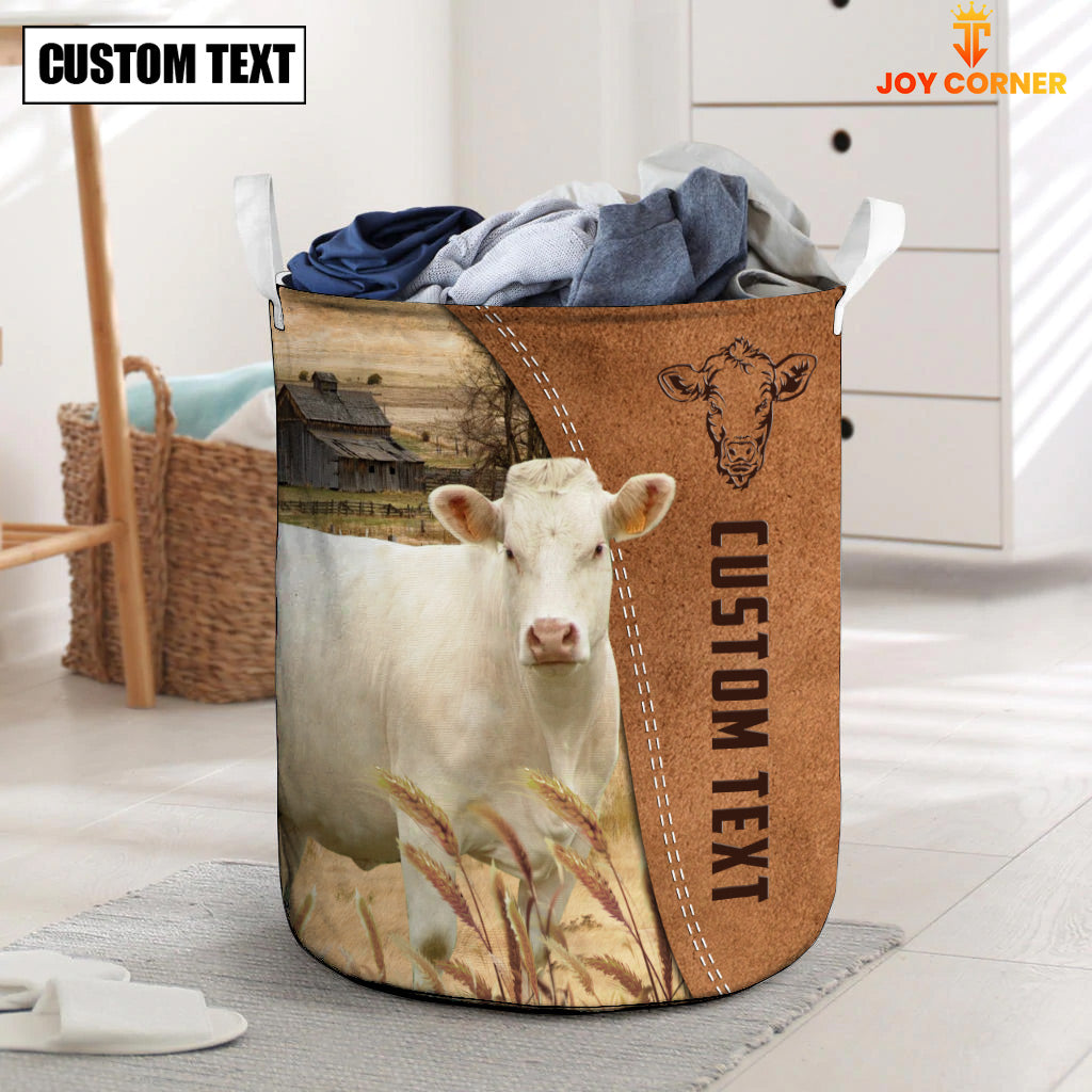 Charolais Brown Farm Custom Name Laundry Basket