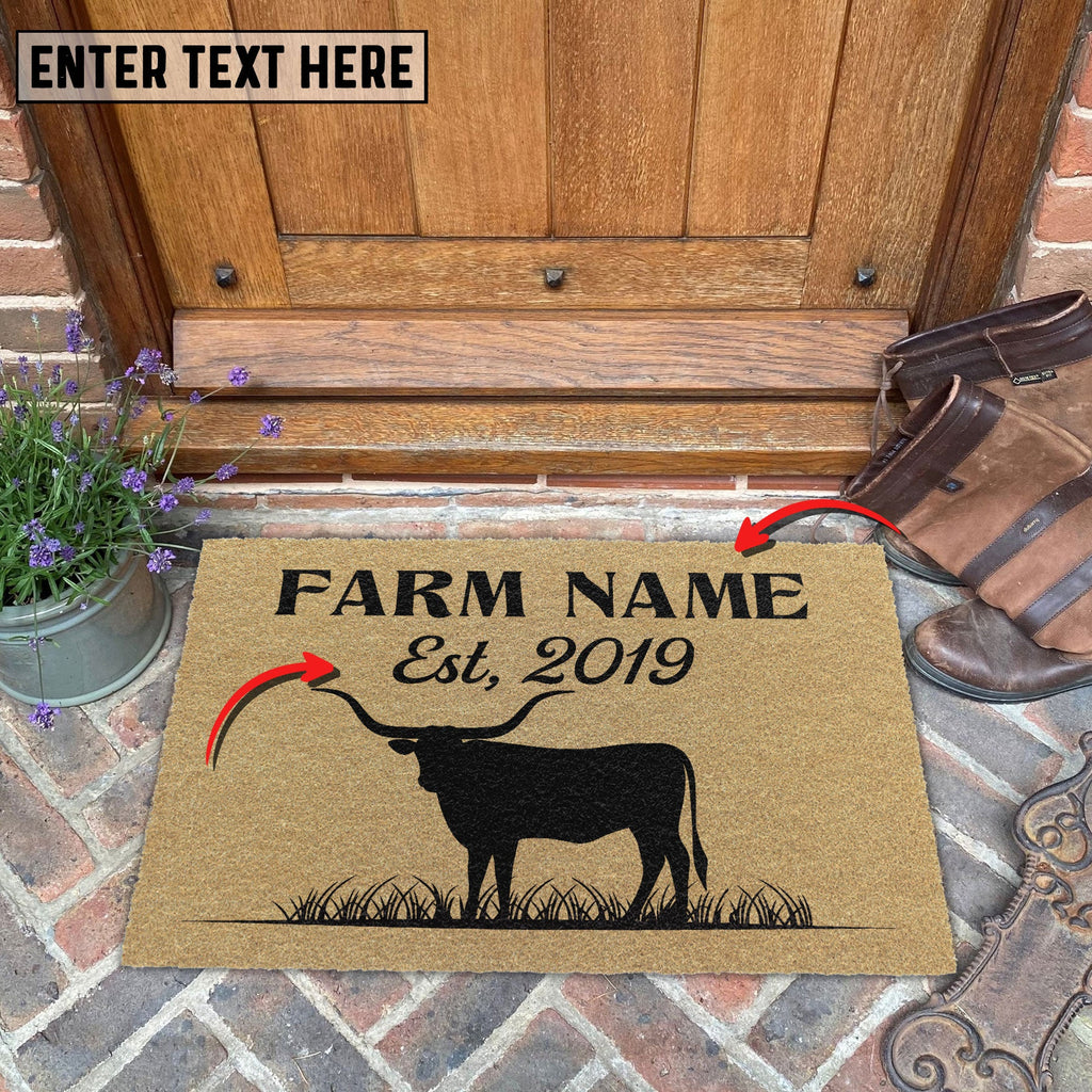 Texas Longhorn Custom Farm Name Custom Year Coir Doormat