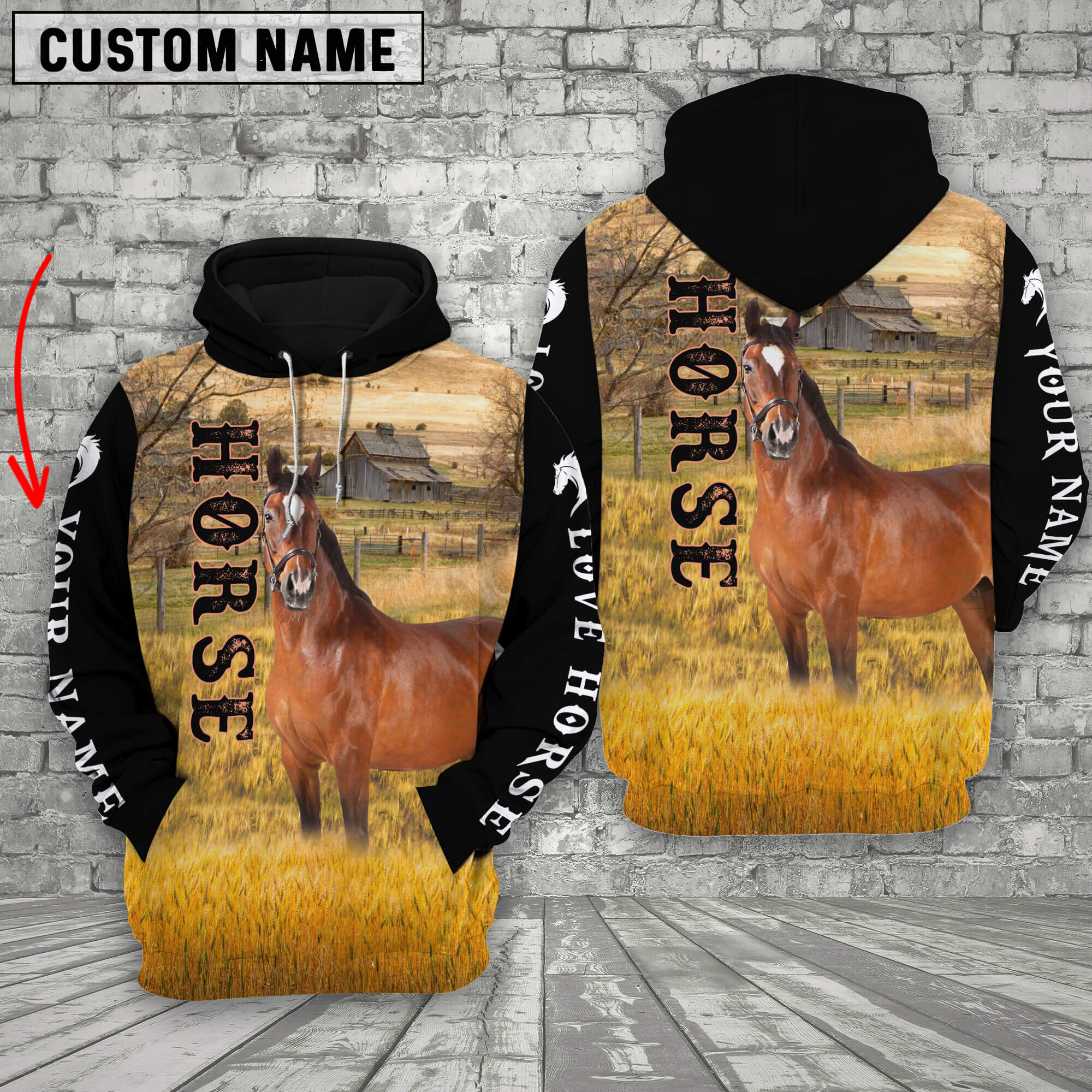 Personalized Name Horse On The Farm All Over Printed 3D Hoodie