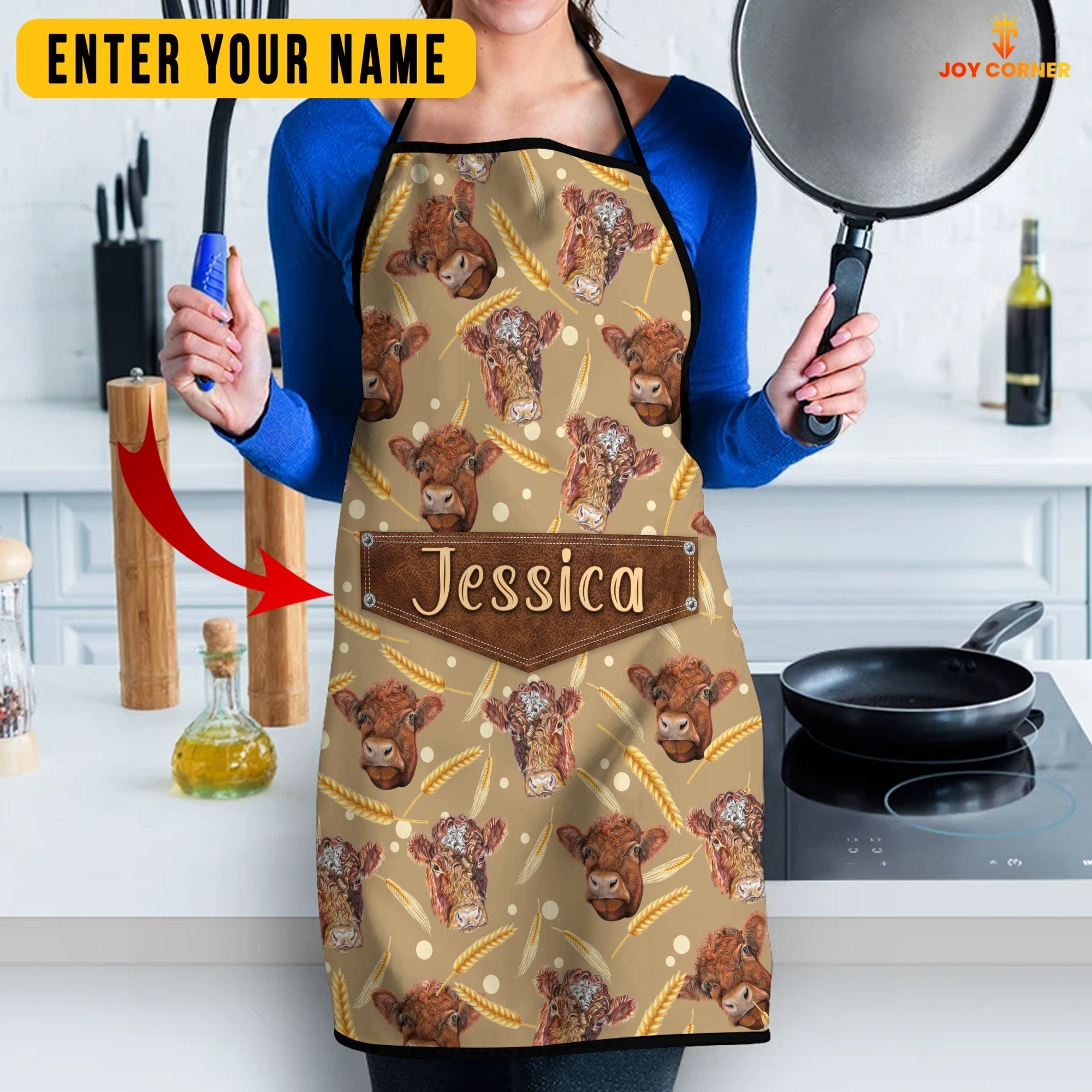 Shorthorn Happy Face Custom Name Apron