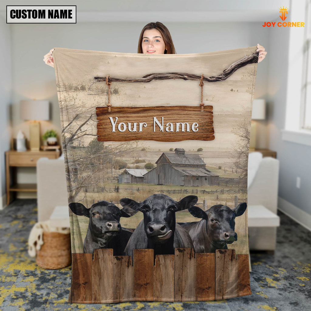 Personalized Name Black Angus Wooden Pattern Blanket