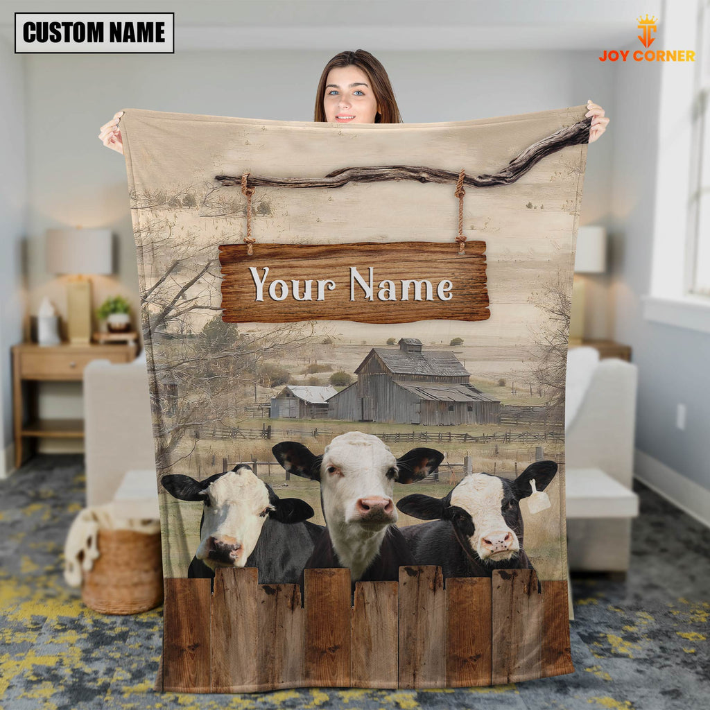 Personalized Name Black Hereford Wooden Pattern Blanket