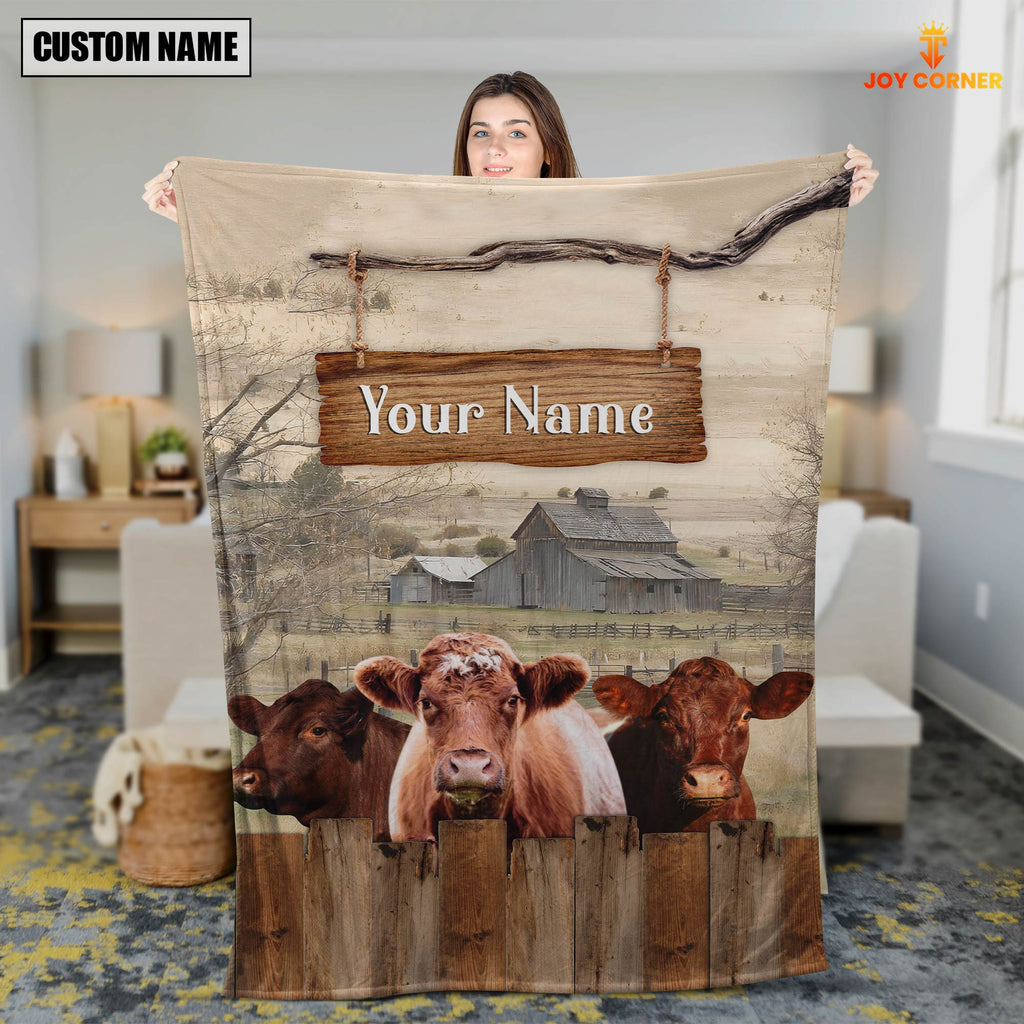 Personalized Name Shorthorn Wooden Pattern Blanket