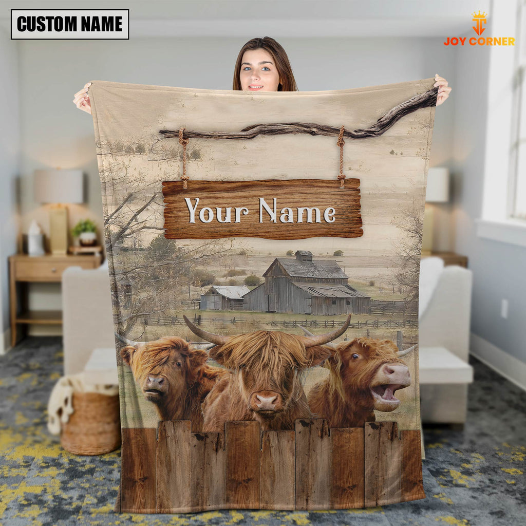 Personalized Name Highland Wooden Pattern Blanket