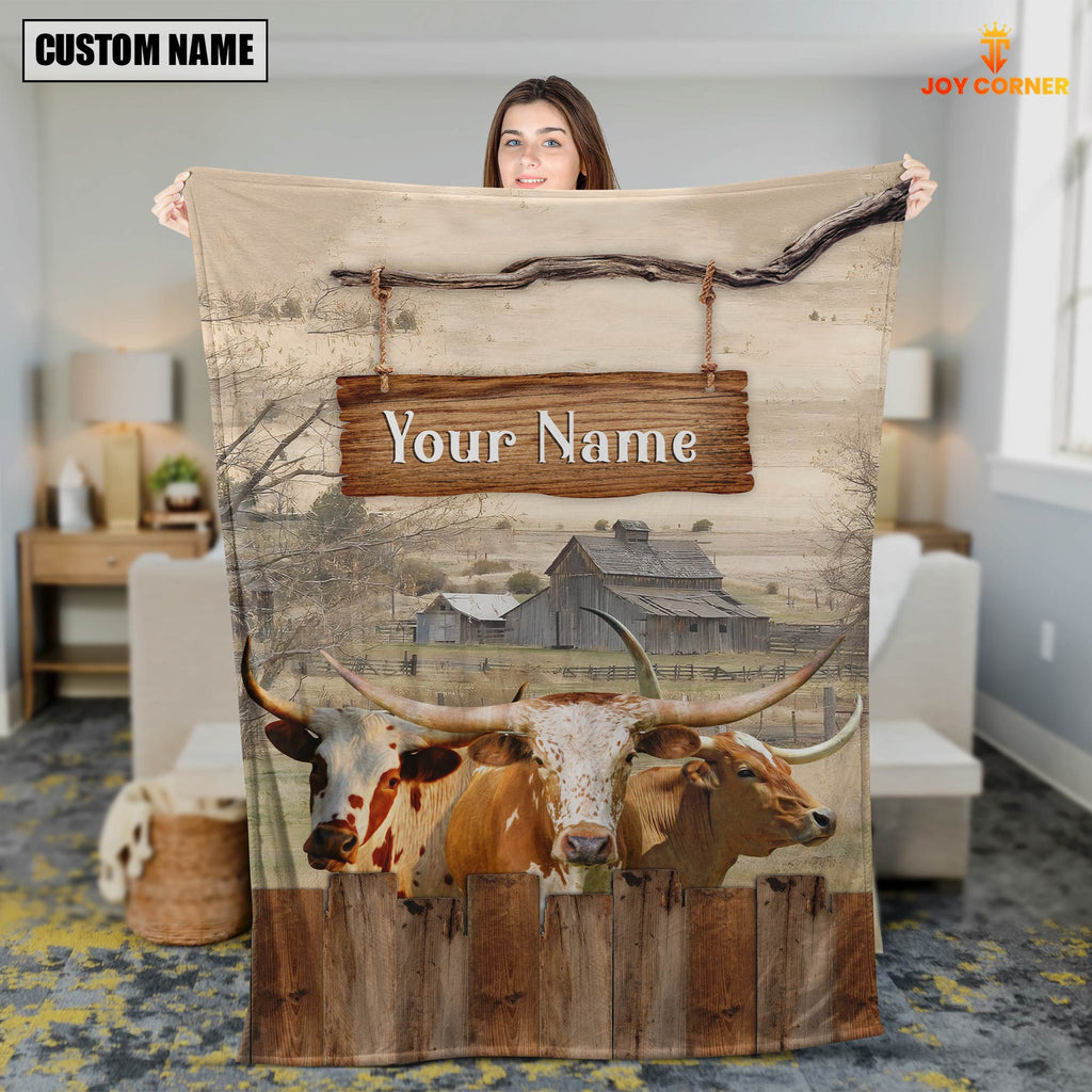 Personalized Name Texas Longhorn Wooden Pattern Blanket
