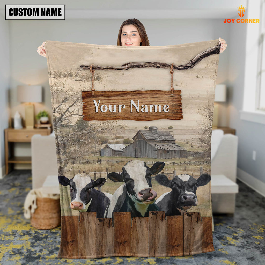 Personalized Name Holstein Wooden Pattern Blanket