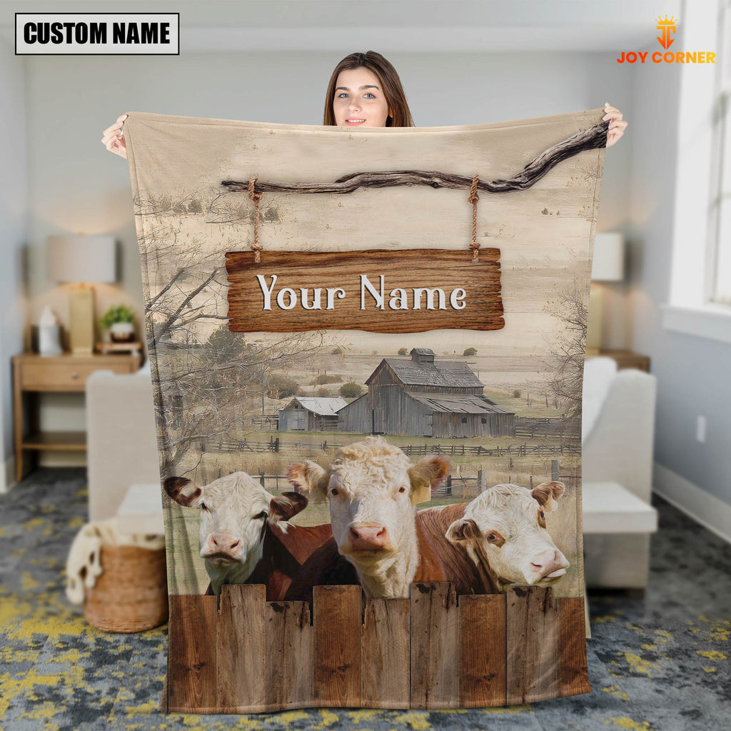 Personalized Name Hereford Wooden Pattern Blanket