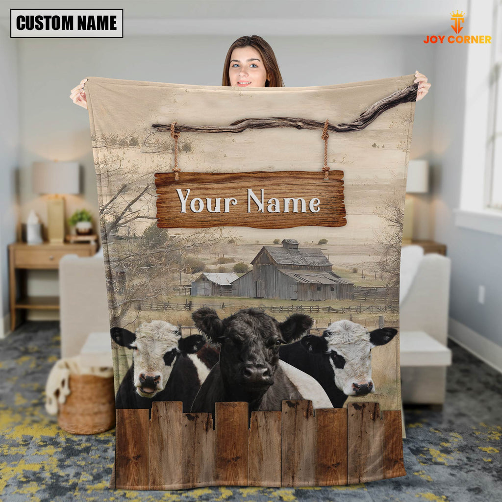 Personalized Name Belted Galloway Wooden Pattern Blanket