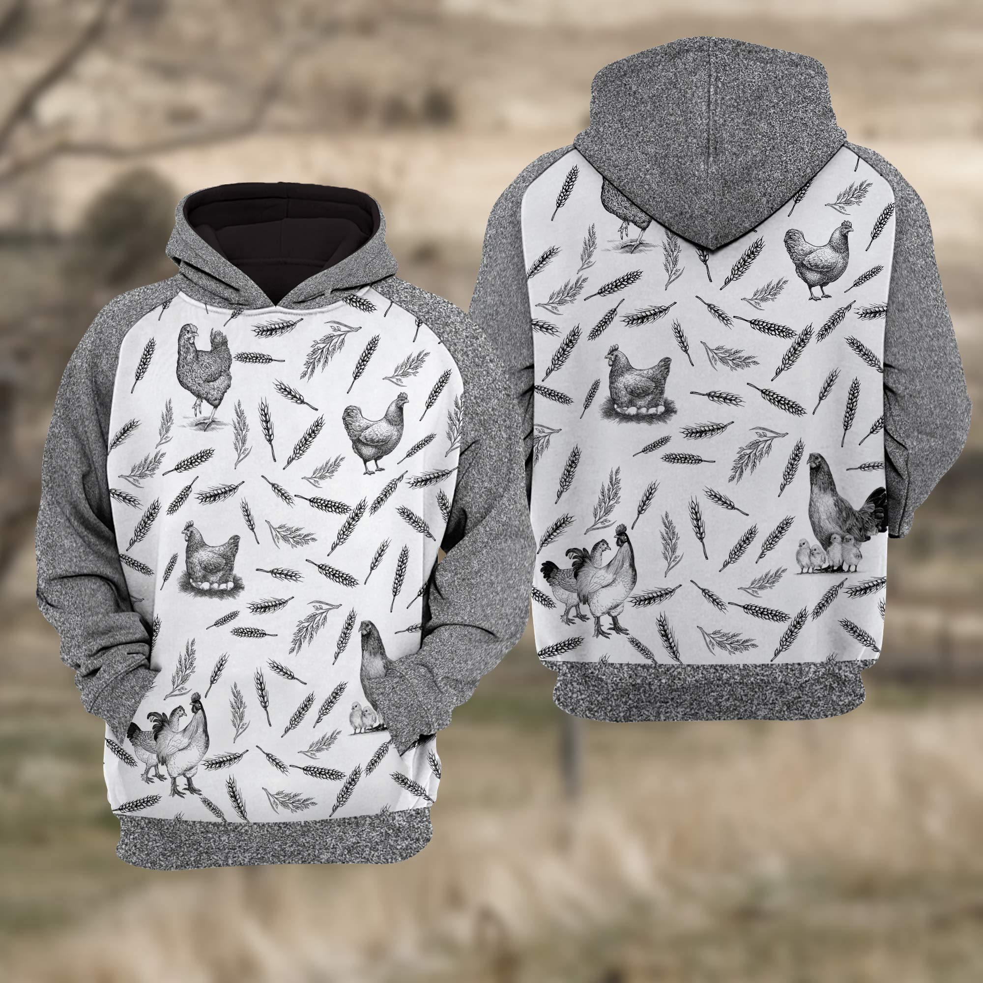Chicken  Black & White Raglan Hoodie