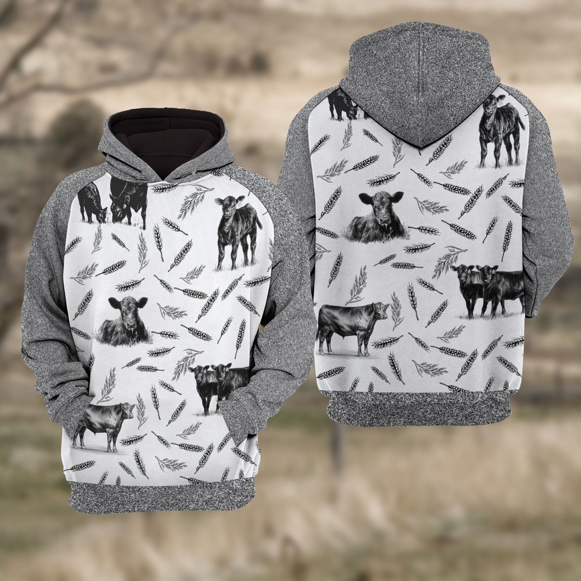 Black Angus Cattle Black & White Raglan Hoodie