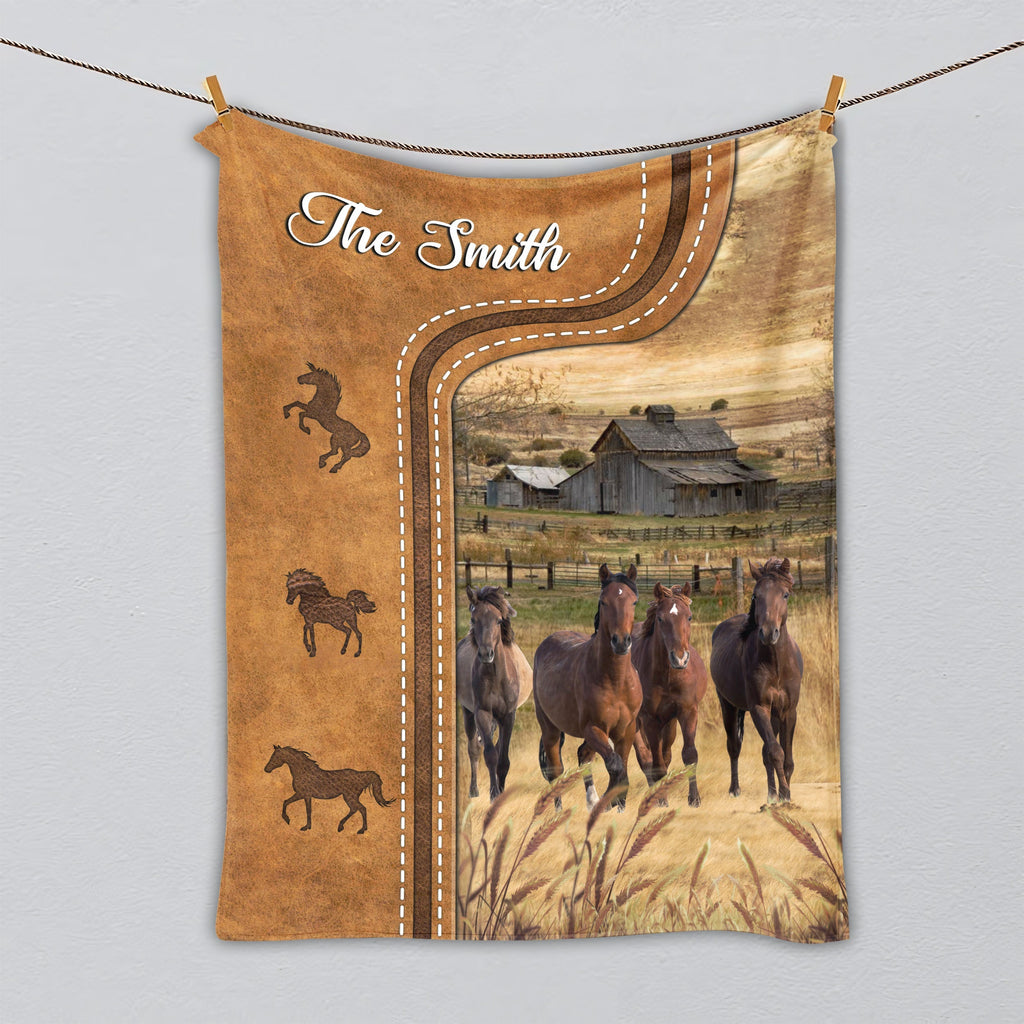 Personalized Horse In Field Farmhouse Blanket