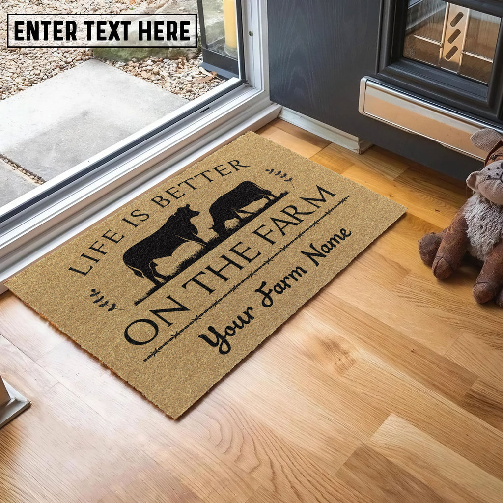 Angus Life Is Better On The Farm Custom Name Coir Doormat
