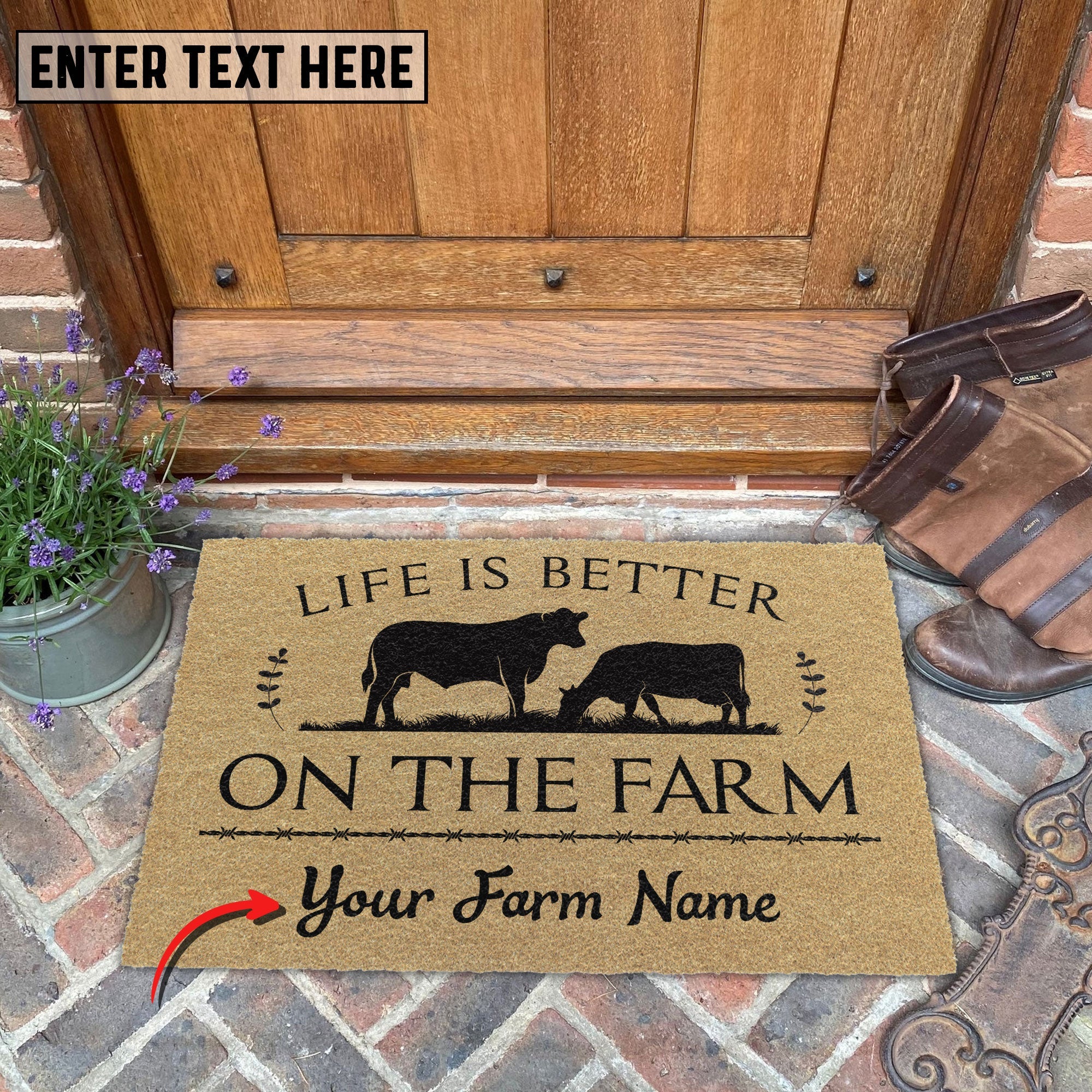Angus Life Is Better On The Farm Custom Name Coir Doormat