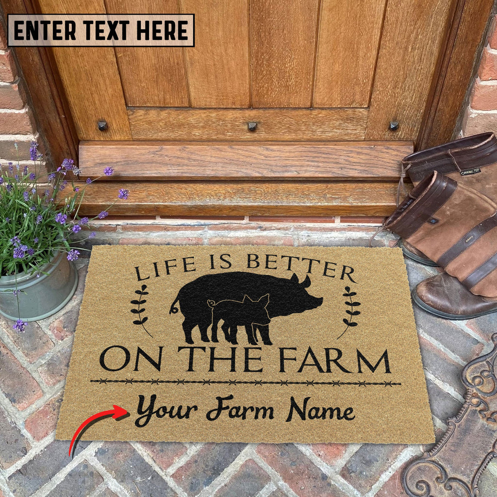Pig Life Is Better On The Farm Custom Name Coir Doormat