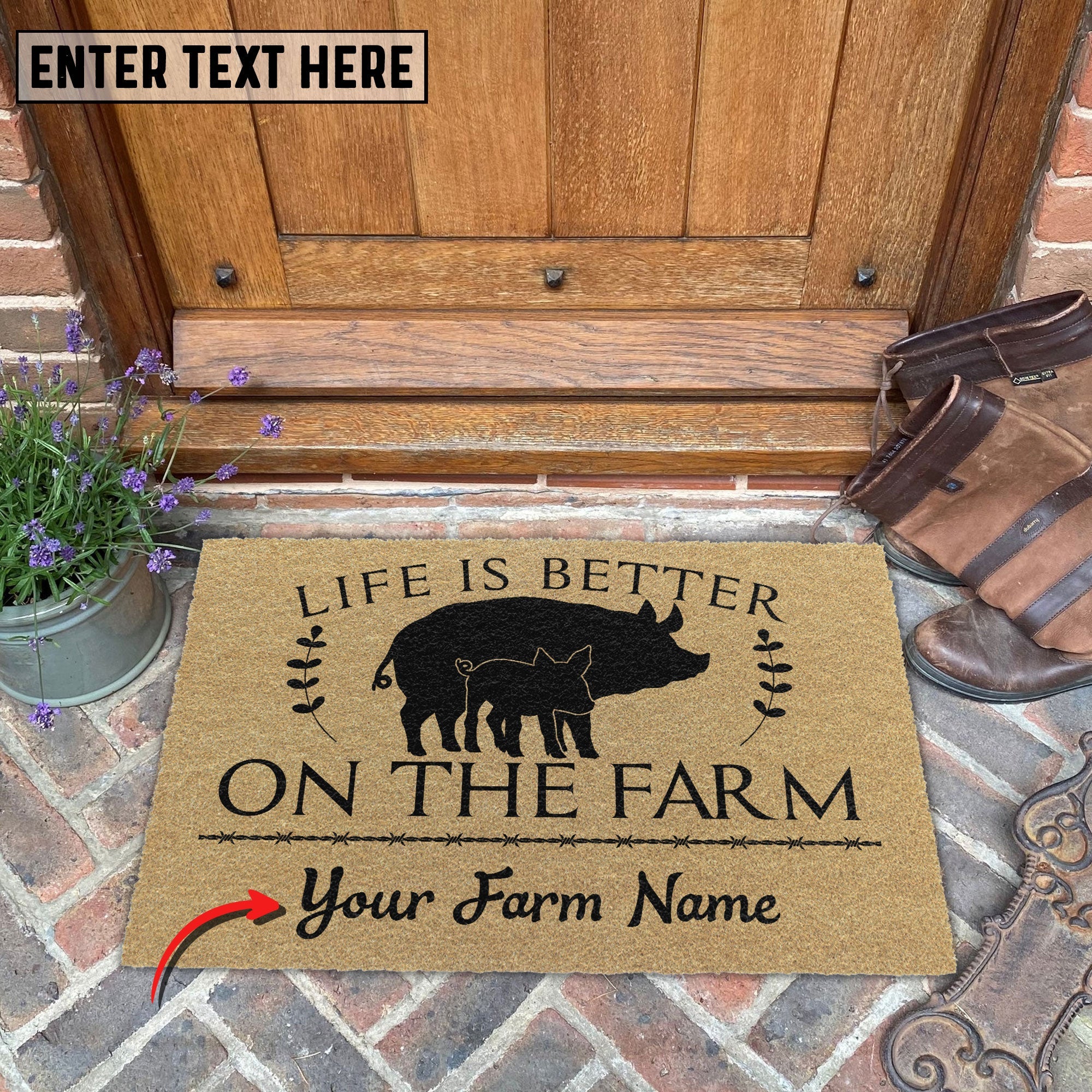 Pig Life Is Better On The Farm Custom Name Coir Doormat