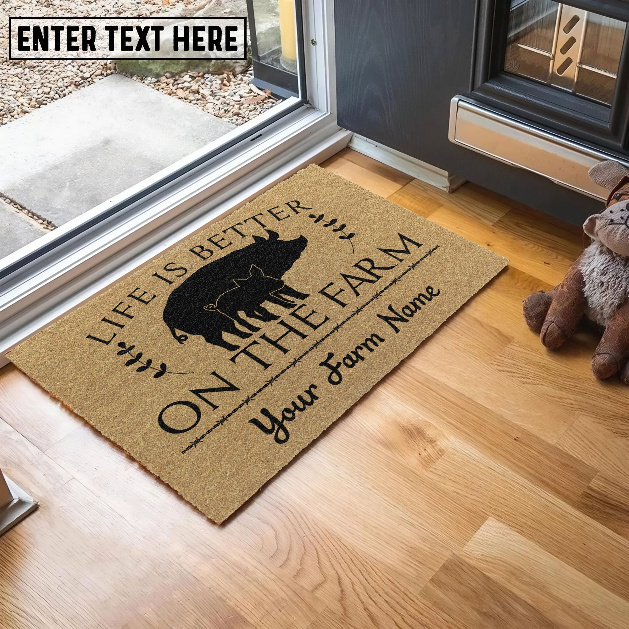 Pig Life Is Better On The Farm Custom Name Coir Doormat