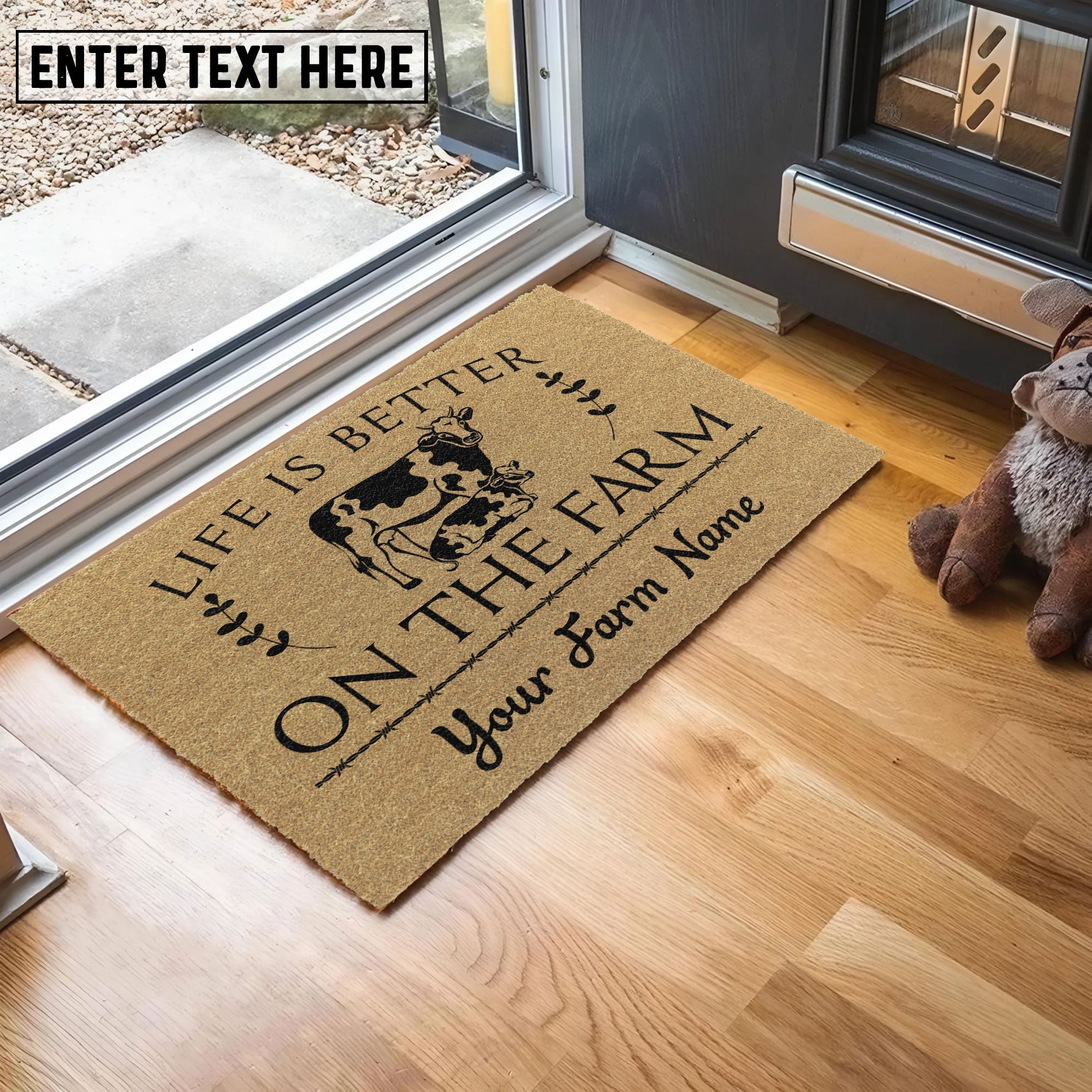 Holstein Life Is Better On The Farm Custom Name Coir Doormat