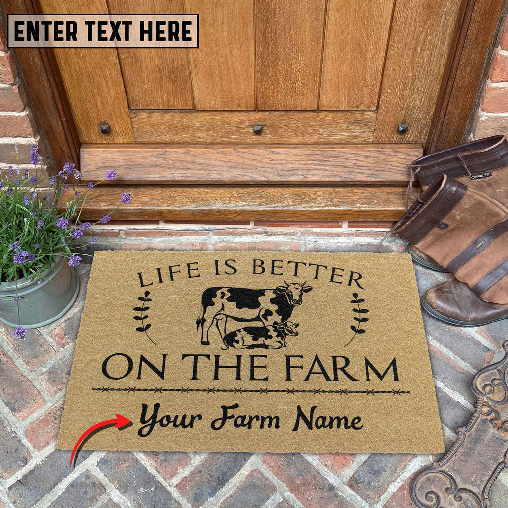 Holstein Life Is Better On The Farm Custom Name Coir Doormat