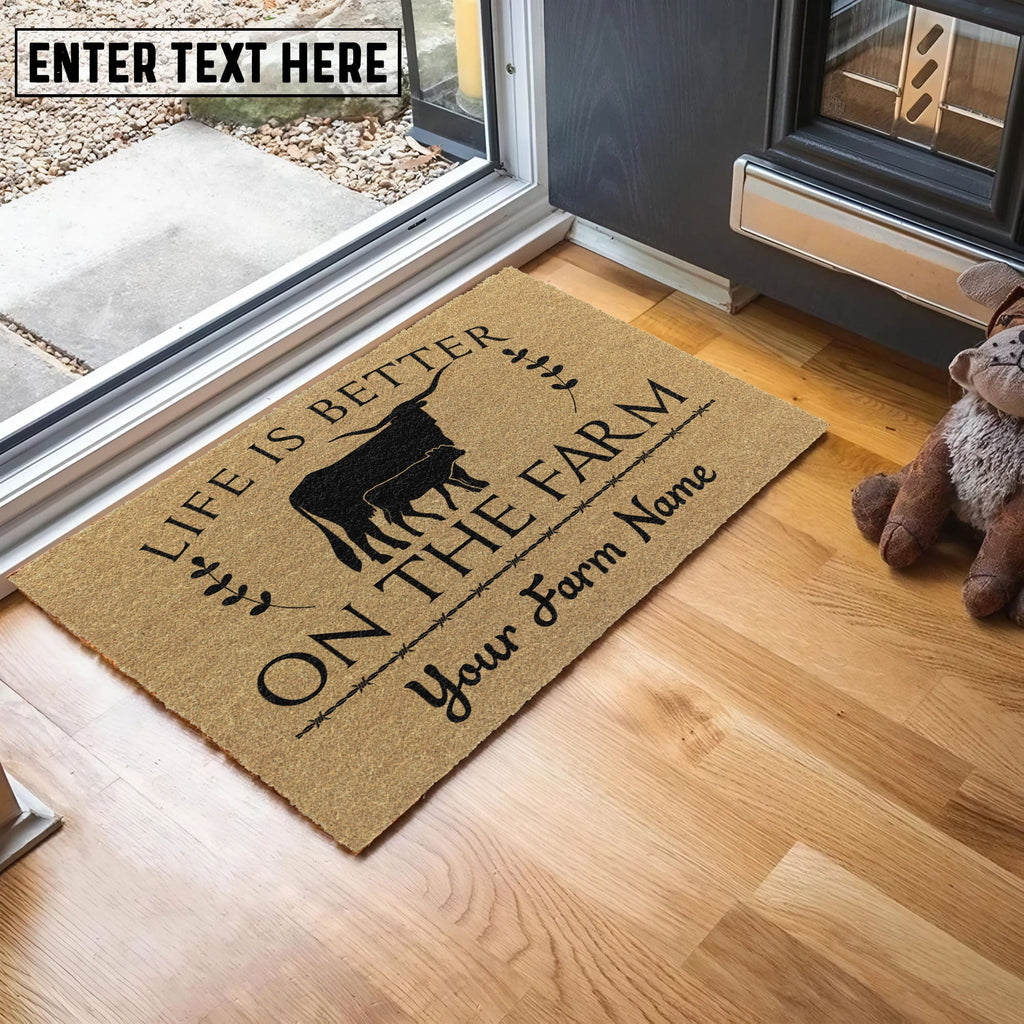 Texas Longhorn Life Is Better On The Farm Custom Name Coir Doormat