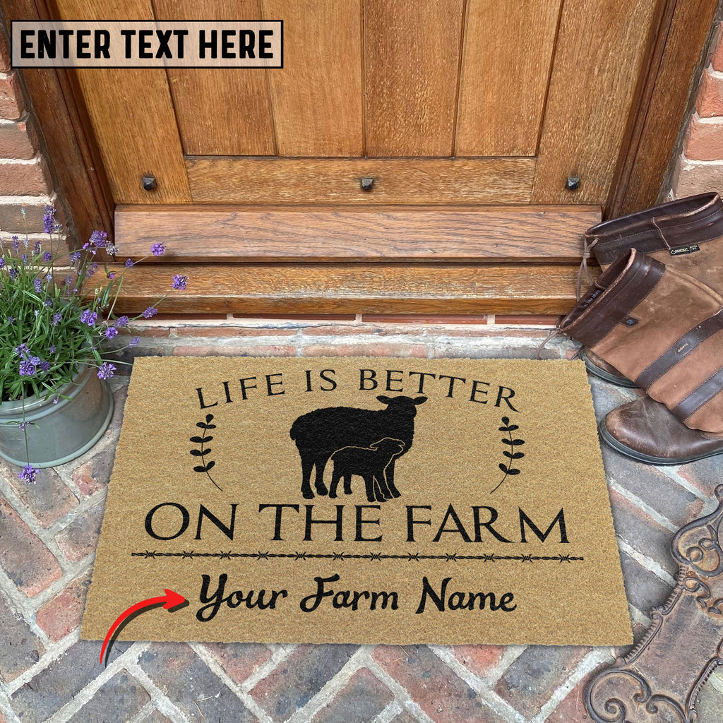 Sheep Life Is Better On The Farm Custom Name Coir Doormat