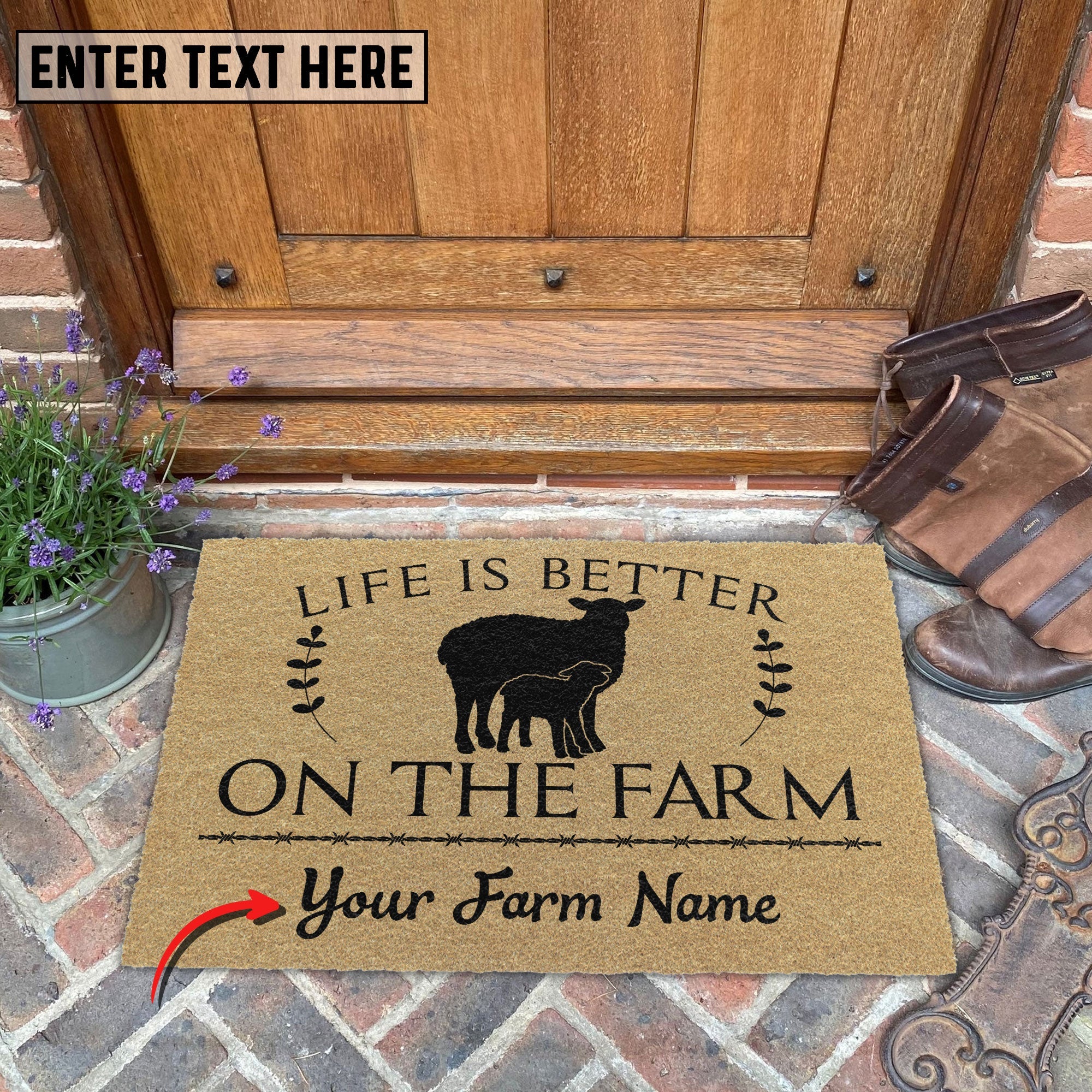 Sheep Life Is Better On The Farm Custom Name Coir Doormat