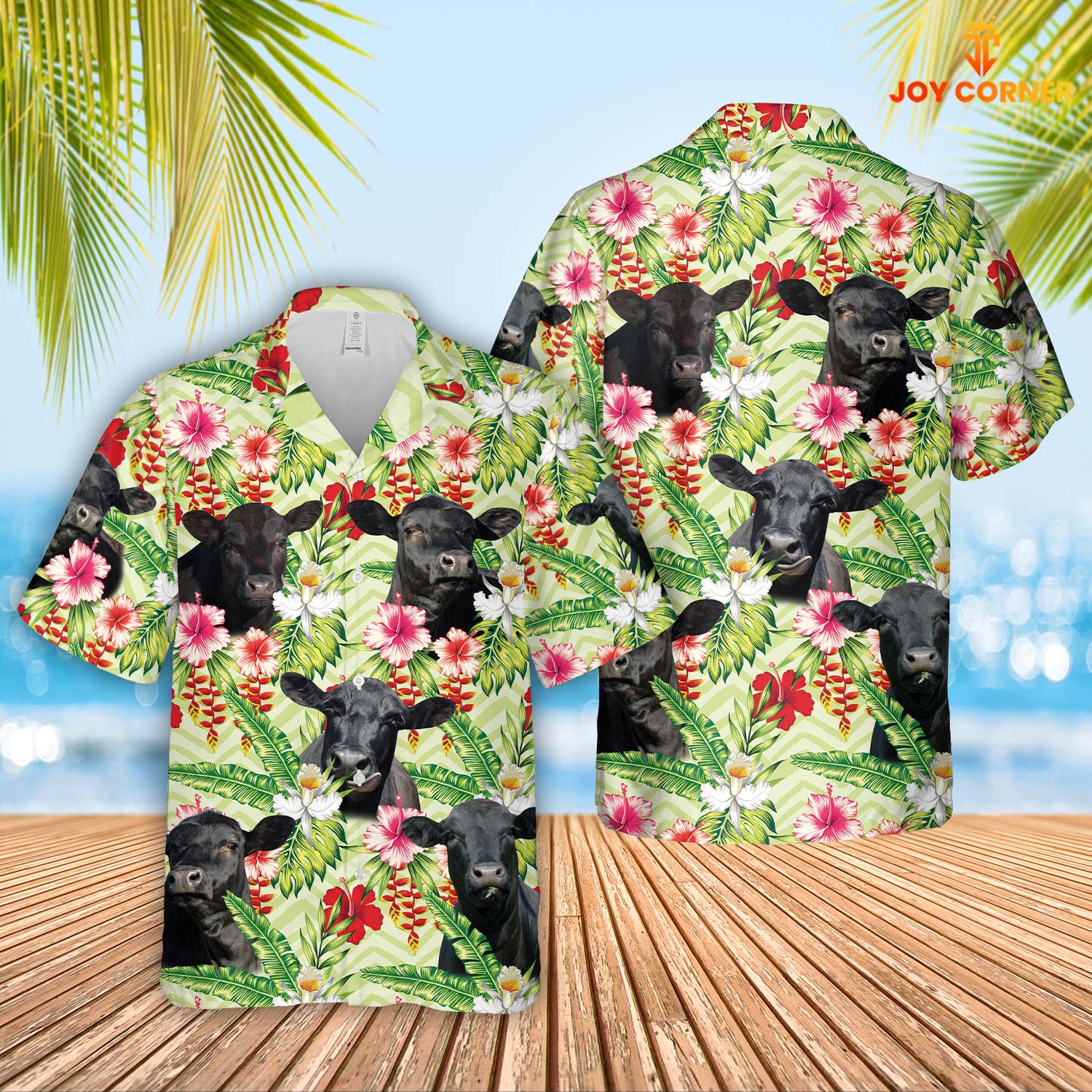 Black Angus Hibicus Floral 3D Hawaiian Shirt