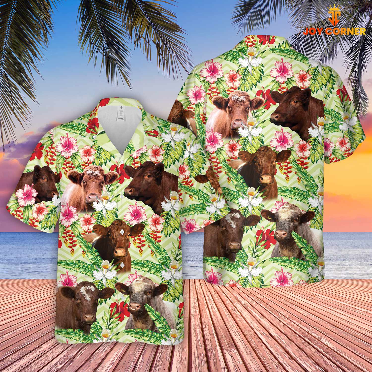 Shorthorn Hibicus Floral 3D Hawaiian Shirt